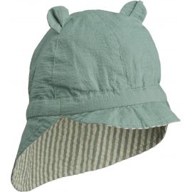 Omkeerbaar zonnehoedje Gorm seersucker - Y & D stripe: Peppermint & Sandy