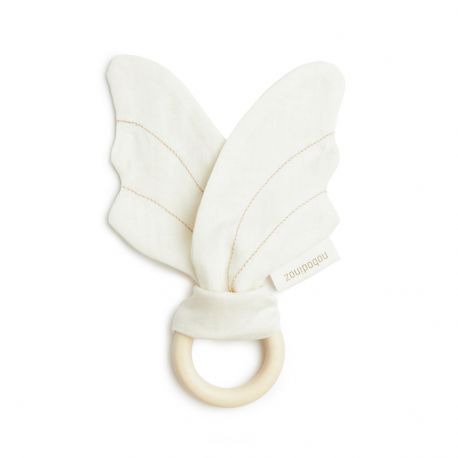 Lin français bijtring met vleugeltjes - Off White - 21x7 cm