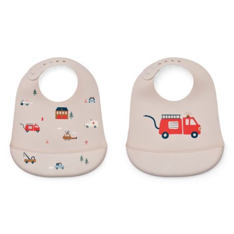 Set van 2 Tilda siliconen slabbetjes - Emergency vehicle / Sandy